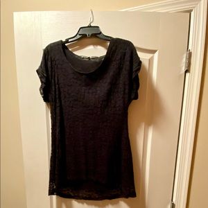 Awake Couture Black Lace and Sheer Short Sleeve Tunic